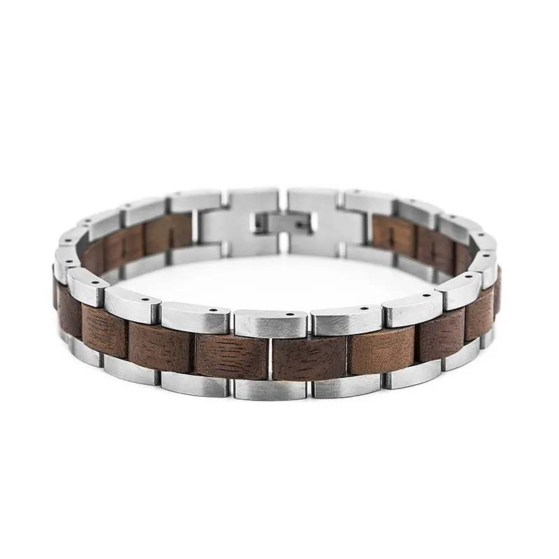 Dodo cervos pulseira de jóias de madeira aço, logotipo personalizado artesanal, bracelete de madeira masculino