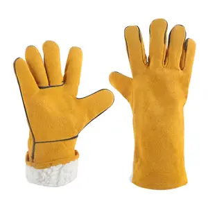 shuoya winter welding gloves cow leather soldering gloves 11 and 14 inch weldor TIG work gloves