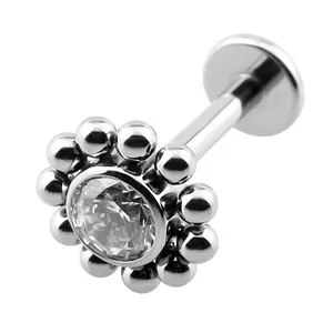 Piercing de titanio con diseño de soldadura de circonita, bola pequeña, Labret, joyería corporal