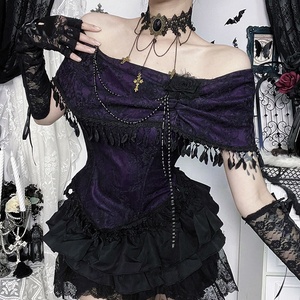Top rosa de un solo hombro de subcultura, un nuevo <span class=keywords><strong>estilo</strong></span> gótico, Top de encaje Adelgazante y versátil - Product Image 1