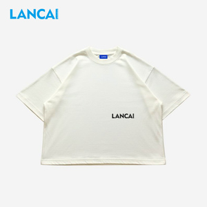 LANCAI High Quality Men's Pink Baggy Short Sleeve O-Neck Cotton Jersey T-Shirt Regular Fit Casual Letter Print Front <b>Logo</b> - Product Image 3