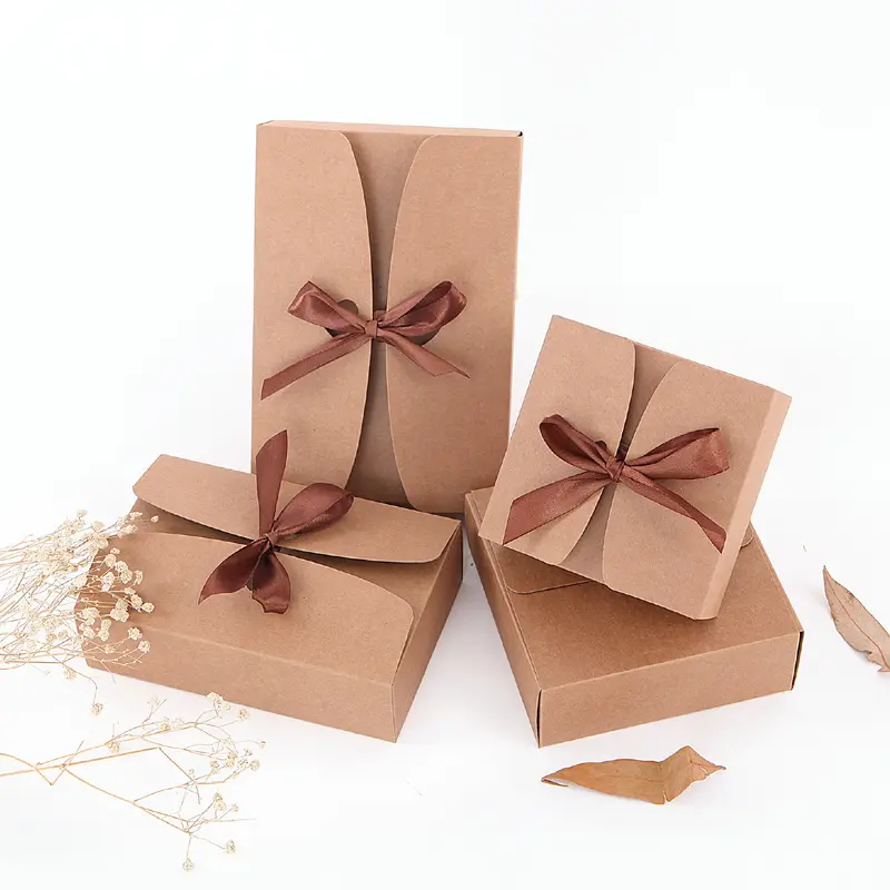 Boîte cadeau créative en papier Kraft, coffret en carton noir avec ruban, LOGO personnalisé, nouvelle collection