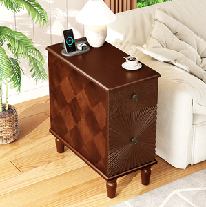 2 <b>Drawer</b> Adjustable Modern Narrow Slim Nightstand with Wood Top for Living Room Bedroom - Product Image 3