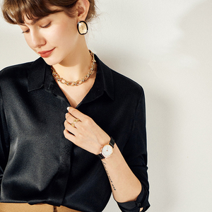 Camicia di <span class=keywords><strong>seta</strong></span> da donna di alta qualità Design classico nero a manica lunga da ufficio blusa in <span class=keywords><strong>seta</strong></span> satinata - Product Image 3