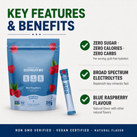 Poudre de mélange d'électrolytes Chumita, saveur framboise bleue, 20 sachets, sans sucre, hydratation rapide, non OGM, végétalien, pour le sport et la remise en forme