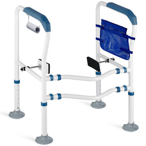 Barra de seguridad para baño, para inodoro, soporte para personas mayores, capacidad de carga de 250 kg, construcción de hierro con acolchado azul - Product Image 1
