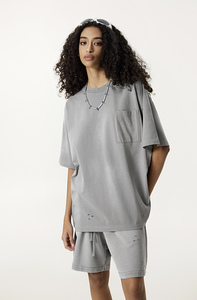 Estivo Trendy marchio americano pesante sputing ippocastano sfumato t-shirt a maniche corte da uomo di grandi dimensioni con Set di Shorts - Product Image 5