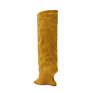 Nuevas botas de Punta abierta de gamuza con tacón de cuña para mujer, botines hasta la rodilla para mujer - Product Image 2