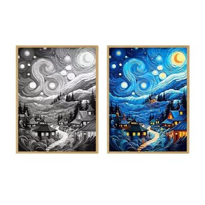 Tranh treo tường bằng gỗ sáng tạo, khung ảnh trang trí nghệ sĩ nổi tiếng, tranh vẽ ánh sáng thân thiện với môi trường thuộc bộ sưu tập mực trời sao của Van Gogh - Product Image 5