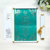 Invitación de desplazamiento de flor Rosa lámina de oro verde azulado personalizada para corte de lujo estilo Retro Vintage boda cumpleaños evento Gala