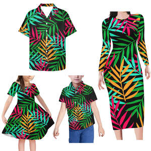 Vente en gros de robes tribales hawaïennes samoanes personnalisées à la mode pour hommes et femmes tenues de famille robes pour femmes et chemises pour hommes - Product Image 5