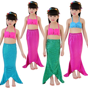 Traje de baño de cola de sirena para niñas, conjunto de bikini con top de concha para natación y deportes acuáticos, talla infantil - Product Image 1