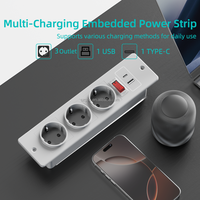 Multiprise encastrable de bureau avec 3 prises CA, ports USB-A et USB-C, interrupteur et protection contre les surcharges pour mobilier de bureau