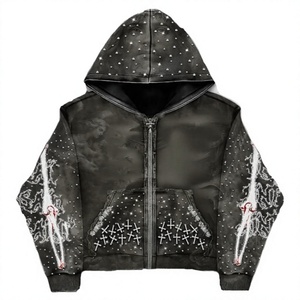 Sudadera con Capucha y Cremallera Estilo Punk para Hombre, Negra y Azul, 100% Algodón, Forro Polar Transpirable, Talla Grande, Manga Regular, Ropa de Invierno - Product Image 4