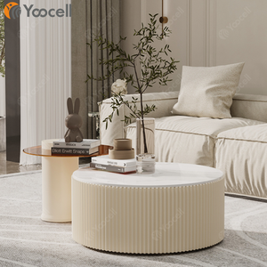 Table basse en bois <span class=keywords><strong>de</strong></span> travertin Yoocell, nouveau design, <span class=keywords><strong>bon</strong></span> prix, table d'appoint moderne, plateau rond, style colonne romaine - Product Image 3