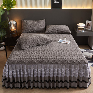 Ensemble de jupe de lit en taffetas épais avec dentelle, pour lit simple, garnissage en polyester, style uni, couleur unie, pour la maison - Product Image 5