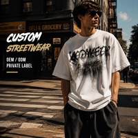 T-shirt Homme Oversize Cropped en Coton Lourd 300 g/m² Col Épais Streetwear Imprimé Respirant pour Usage Quotidien Décontracté