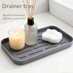 Plateau organisateur multifonctionnel en silicone avec distributeur de savon et support pour éponge, pour évier de cuisine et salle de bain - Product Image 2