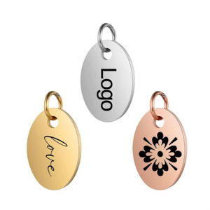 Custom Logo Tags Pendant Manufacture's DIY Name <strong>Coin</strong> Disc Charm with Link Chain Stainless Steel Laser Engraved Jewelry - Product Image 2