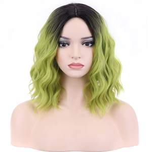 <span class=keywords><strong>Peluca</strong></span> Transparente Negra y Verde para <span class=keywords><strong>Mujer</strong></span>, Estilo Ondulado, Corta y Rizada, Teñida, para Cosplay de Halloween, Comercio Exterior - Product Image 1