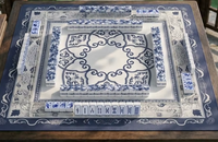 Ensemble de mahjong américain en porcelaine bleue luxueuse avec composants lubrifiés à la main et nappe bleue pour un rembourrage antidérapant et doux