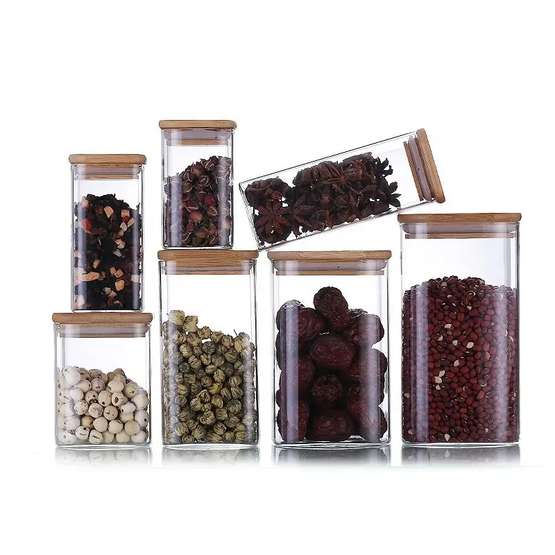 Glass Storage Jars with Airtight Bamboo Lid Clear Container for Coffee Bean Storage Dry Goods
