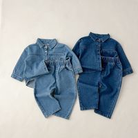 Ensemble de vêtements en jean pour bébés et enfants, garçons et filles, hauts à manches longues et pantalons, 2 ensembles, vêtements en jean pour bébés 100% coton