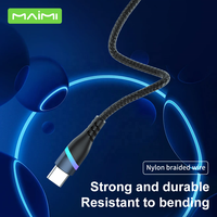 Câble de charge rapide Maimi LED Light 3A USB C pour téléphone portable, câble en nylon tressé PD 65W Type C vers C, logo personnalisé