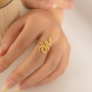 Open Custom Hip Hop Twist 18k Gold Plated Geometric <strong>Stainless</strong> <strong>Steel</strong> Snake Cuff Rings <strong>Wholesale</strong> <strong>Jewelry</strong> Fashion Ring For Women - Product Image 2