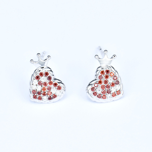 Mothers Day Korean Trendy Hot 925 Sterling Silver Heart Iced Out CZ Crown Stud Earrings