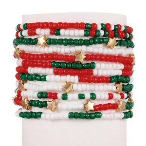 Fashion Beaded <b>Bracelets</b> <b>Red</b> White Blue Green Star Multi Layer Set Women Jewelry Polymer Clay - Product Image 5