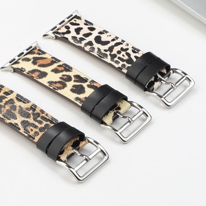 Correa de reloj de cuero de lujo con estampado de leopardo para <span class=keywords><strong>Watch</strong></span> Series 6 5 4 <span class=keywords><strong>3</strong></span> con hebilla plateada - Product Image 1