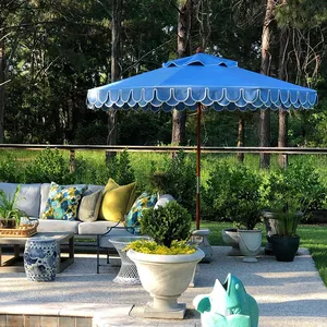 Großhandel beliebte Sonnenschirm individuell bedruckte Luxus Sun Patio Regenschirm mit Quasten Outdoor überbackenen Garten Sonnenschirm