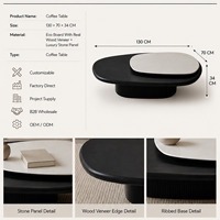 Table basse moderne rotative en pierre, forme irrégulière, luxe italien, noire, pour salon, petit appartement, hôtel, vente en gros, OEM, ODM