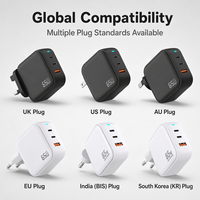 Chargeur rapide compatible 65W Gan double port USB-C PD 3.0 pour téléphones portables, ordinateurs portables, tablettes, appareils photo et montres connectées, adaptateur secteur UK