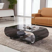 Table basse moderne en verre roulant avec étagère de rangement, table centrale en verre trempé courbé pour salon, appartement, maison