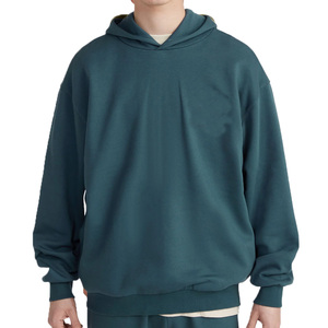 Sweat à capuche surdimensionné noir uni en coton tricoté doublé, respirant, écologique et imperméable, avec épaules tombantes - Product Image 4