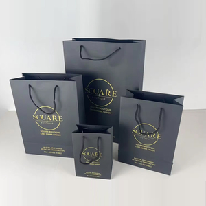 Grand sac shopping en papier noir mat laminé, sac fourre-tout personnalisé avec logo, sac cadeau écologique pour magasin de vêtements avec votre propre logo - Product Image 2