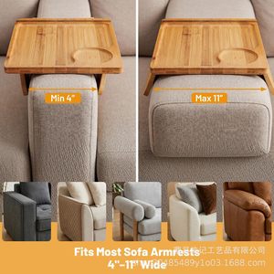 Plateau d'accoudoir de canapé en bois avec support pour téléphone, porte-gobelet et rangement pliable pour salon - Product Image 3