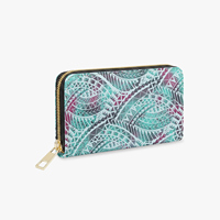 Dompet Panjang Resleting Motif Polinesia Ungu Beige Wanita, Dompet Kulit PU, Dompet Koin & Kartu Wanita Tropis