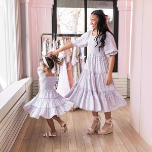 2024 European American Ebay Casual 'Floral Square Neck' Mother-<strong>Daughter</strong> Family <strong>Dress</strong> 'Regular Sleeve' 'Princess Skirt' Summer - Product Image 2