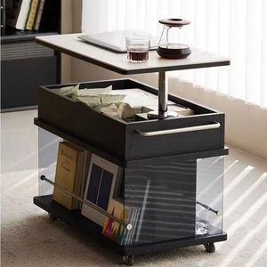 Table basse mobile multifonctionnelle en <span class=keywords><strong>bois</strong></span> massif de luxe léger, table d'appoint à roulettes, table relevable pour canapé, chariot de salon, <span class=keywords><strong>console</strong></span> - Product Image 4