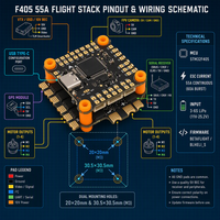 Contrôleur de vol Premium F405 F4 avec ESC 4-en-1 55A, module 30.5x30.5 2-6S à montage en surface UART/I2C/SPI pour drone de course FPV