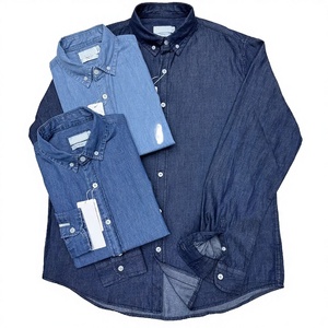 Chemise en jean délavé pour homme, 100% coton, à manches longues, col à revers, coupe ajustée, avec logo cheval brodé tricoté, style décontracté, vente en gros, collection été - Product Image 1