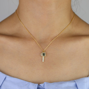 Promoción Europea EE. UU. Venta caliente Mujeres Joyería Chapado en oro Colorido Cz Lock Key Charm Collar - Product Image 6