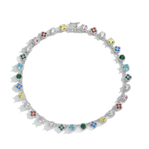 Crystal Necklace Flower Shape Four <b>Leaf</b> Clover Bezel Setting 16 18 20 Inch Everyday Wear Unisex Jewelry - Product Image 1