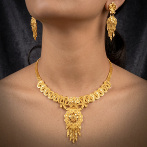 Supreme Quality Women's Solid Gold <b>Floral</b> <b>Box</b> Chain Necklace Classic Wedding Jewelry Set with Matching Earrings - Product Image 2