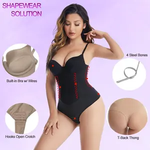 7054 Ingebouwde Bh T-Back Sculpting String Bodysuit Shapewear Voor Vrouwen Buikcontrole String Bodysuit Met Haak Open Kruis