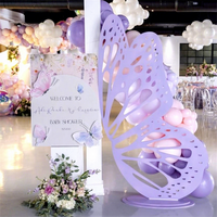 Support de toile de fond en PVC violet clair en forme de papillon pour les événements de mariage, d'anniversaire, de fête, de scène et de décoration murale