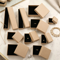 Boîte à bijoux en papier kraft en gros avec doublure en velours noir pour l'emballage de bagues, colliers, bracelets et boucles d'oreilles